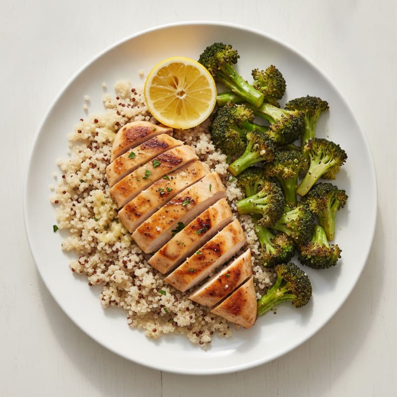 Grilled Chicken Breast with Roasted Broccoli and Quinoa