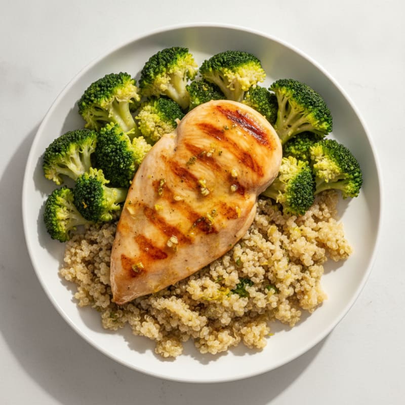 Grilled Chicken Breast with Quinoa and Steamed Broccoli