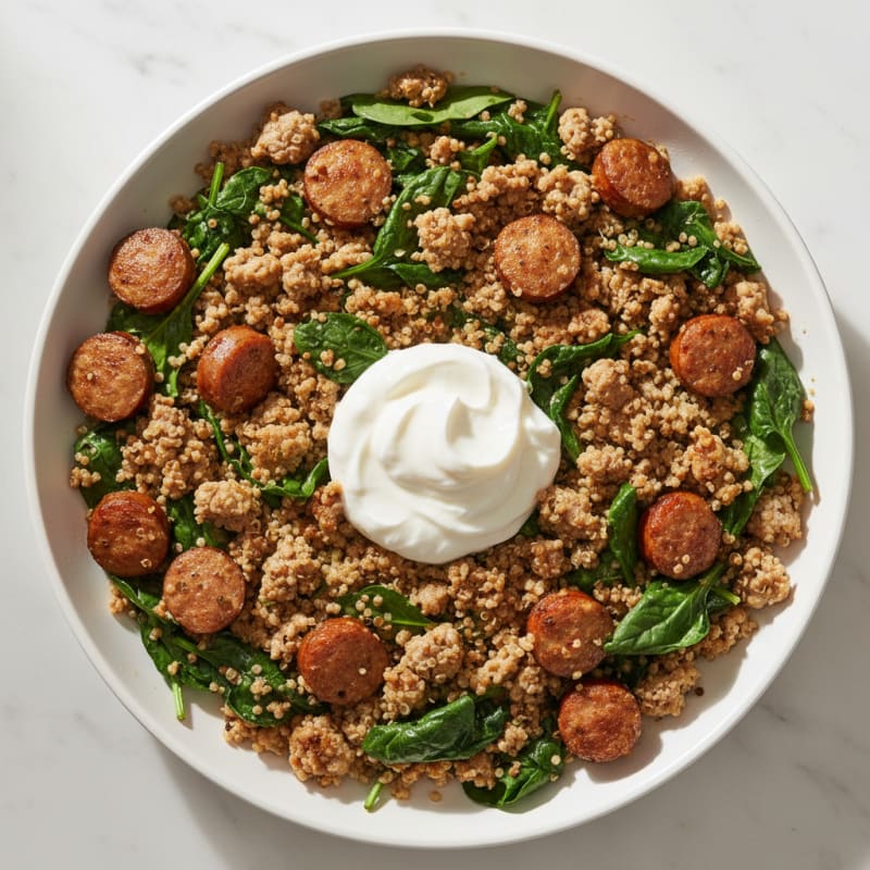 Ground Turkey and Spinach Protein Skillet with Greek Yogurt