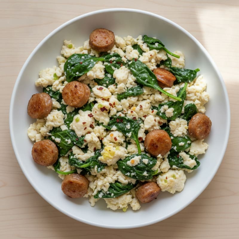 Egg White Scramble with Spinach and Turkey Sausage
