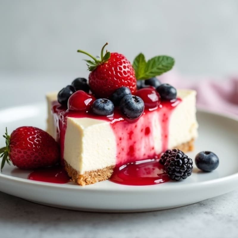 Greek Yogurt Protein Cheesecake with Mixed Berries