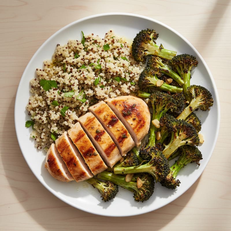 Grilled Chicken Breast with Roasted Broccoli and Quinoa