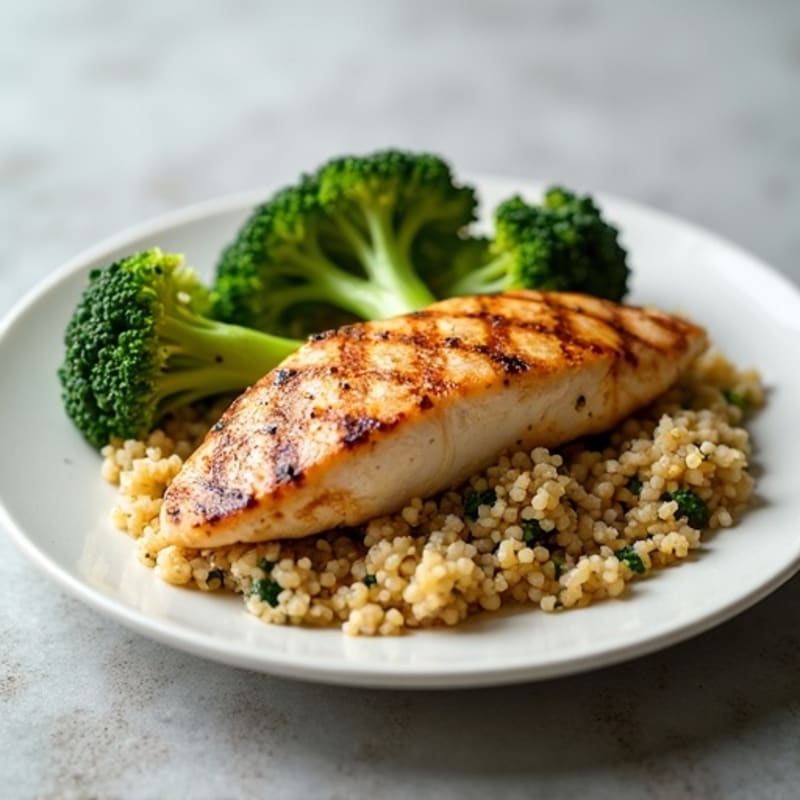 Grilled Chicken Breast with Quinoa and Roasted Broccoli