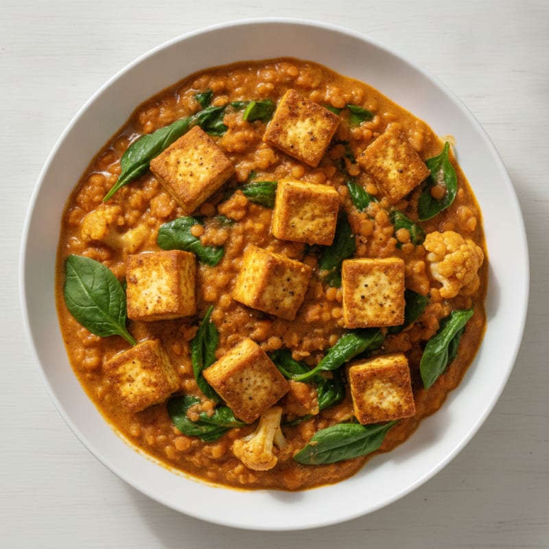 High-Protein Lentil and Tofu Curry Bowl