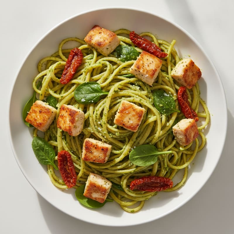 Pesto Chicken Linguine with Sun-Dried Tomatoes