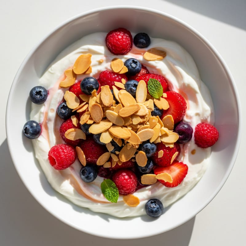 Greek Yogurt Protein Parfait with Mixed Berries and Almonds