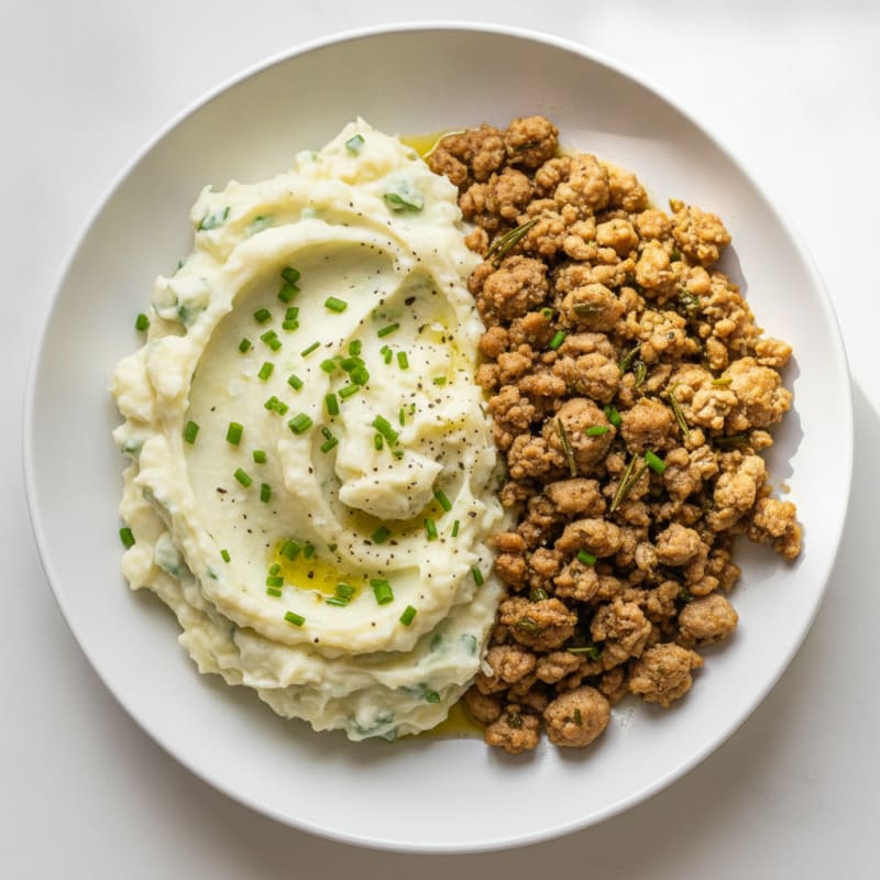 Garlic Herb Mashed Potatoes with Savory Ground Turkey