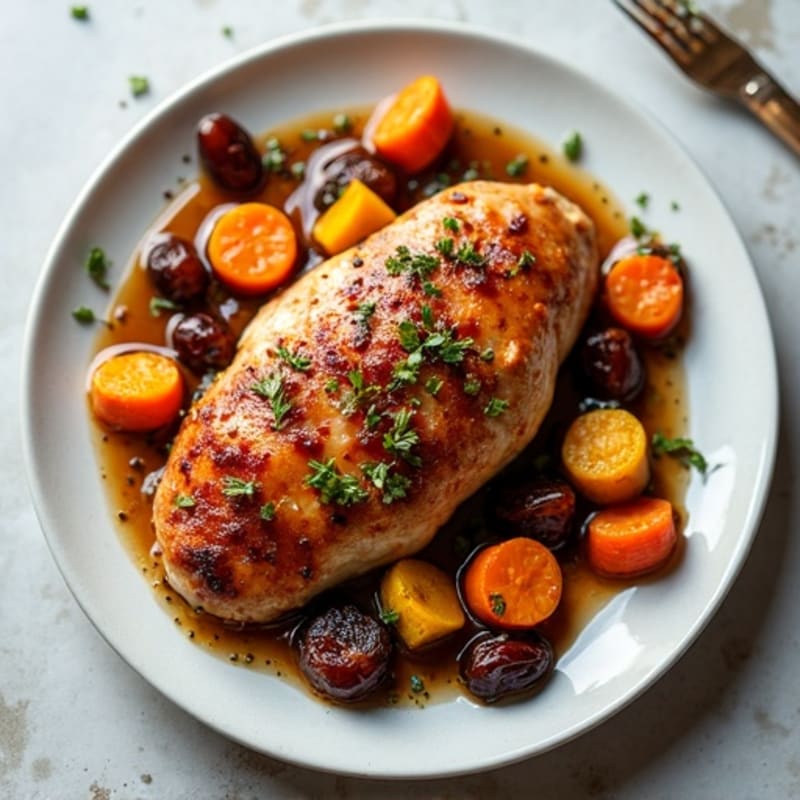 Sticky Date-Glazed Chicken with Roasted Root Vegetables
