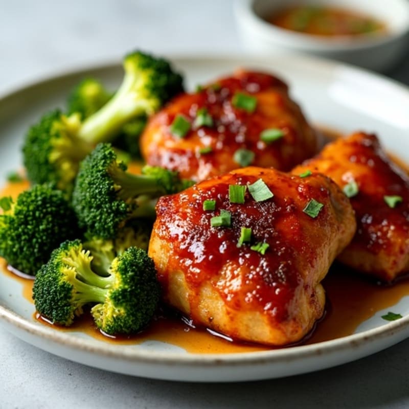Sticky Gochujang Chicken Thighs with Crispy Roasted Broccoli