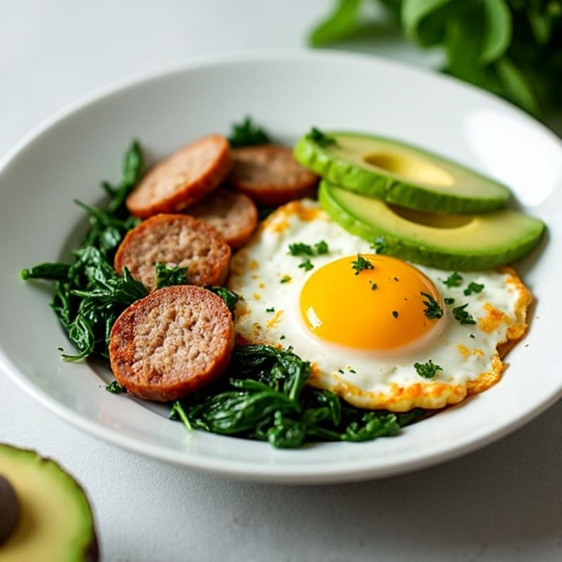 Egg White Scramble with Turkey Sausage and Sautéed Spinach