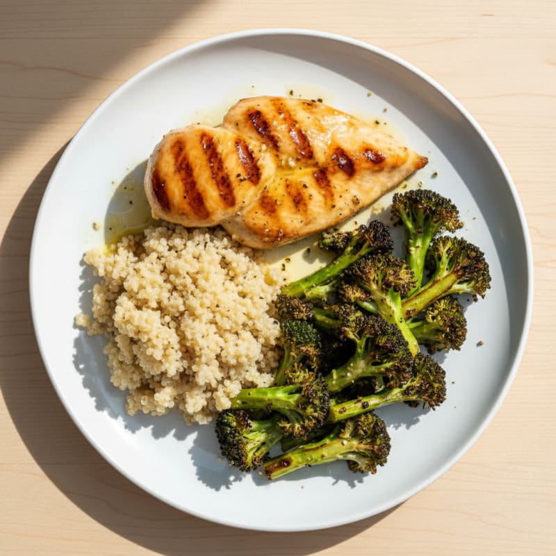 Grilled Chicken Breast with Quinoa and Roasted Broccoli