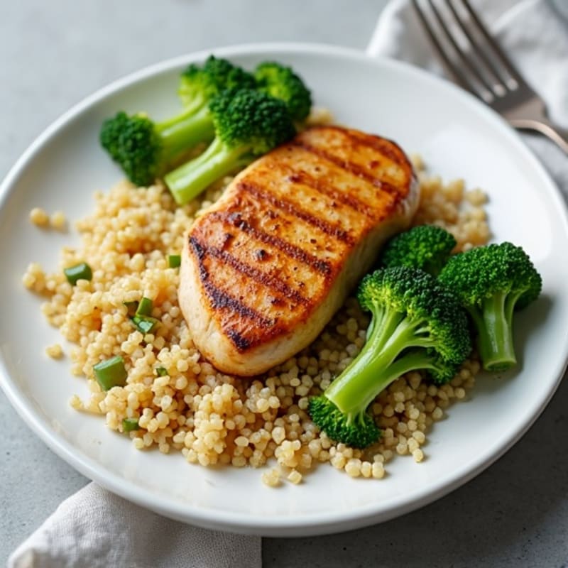 Grilled Chicken Breast with Quinoa and Steamed Broccoli