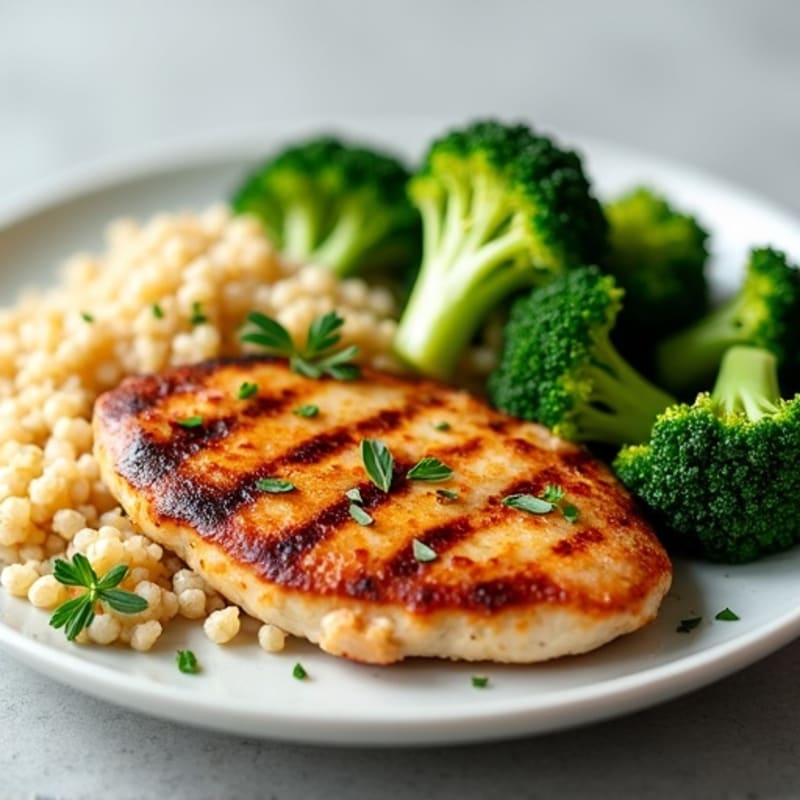 Grilled Chicken Breast with Quinoa and Steamed Broccoli