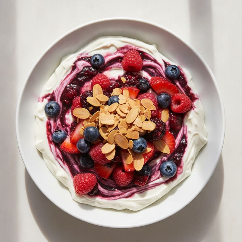 Greek Yogurt Protein Parfait with Mixed Berries and Almonds