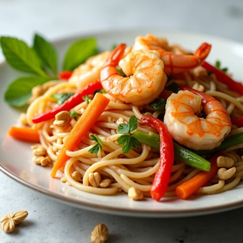 Vibrant Shrimp Noodle Stir-Fry with Crunchy Peanuts and Zesty Lime