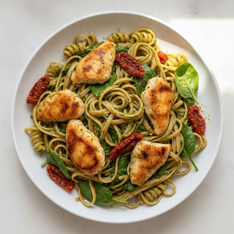 Pesto Chicken Linguine with Sun-Dried Tomatoes