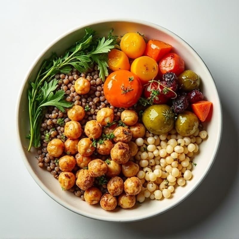 Hearty Lemon-Herb Lentil and Roasted Vegetable Bowl