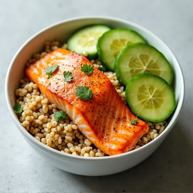 Baked Salmon Rice Bowl with Fresh Avocado and Crunchy Cucumbers