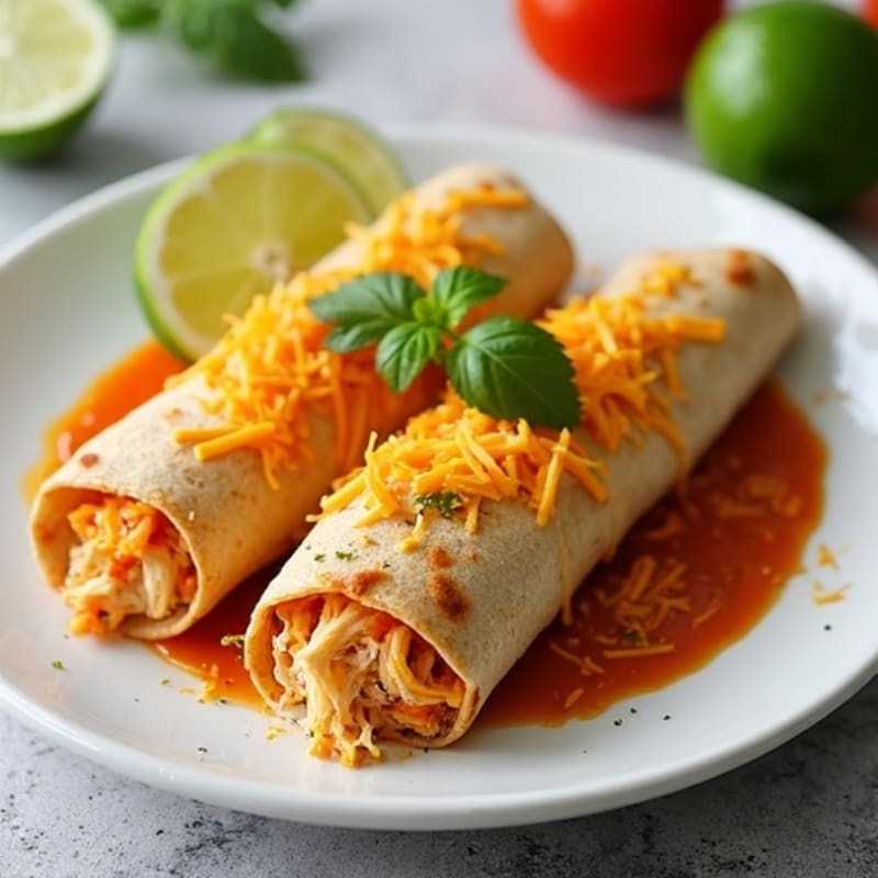 Cheesy Shredded Chicken Baked Tortillas with Zesty Sauce