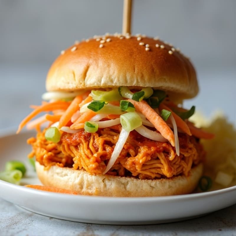 Spicy Shredded Buffalo Chicken Sliders with Fresh Crunchy Slaw