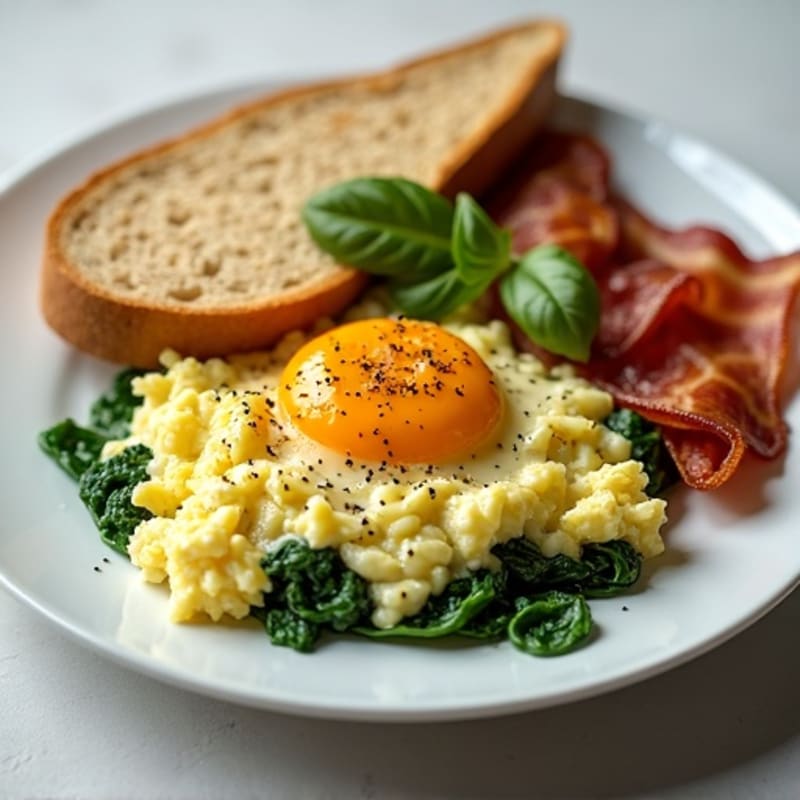 Egg White Scramble with Spinach and Turkey Bacon