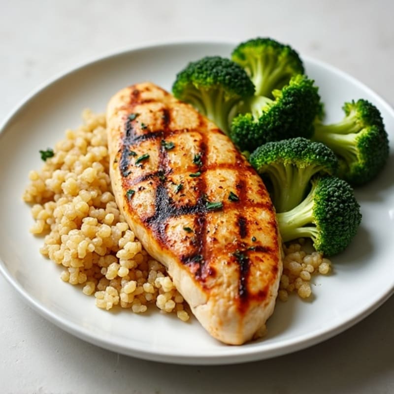 Grilled Chicken Breast with Roasted Broccoli and Quinoa