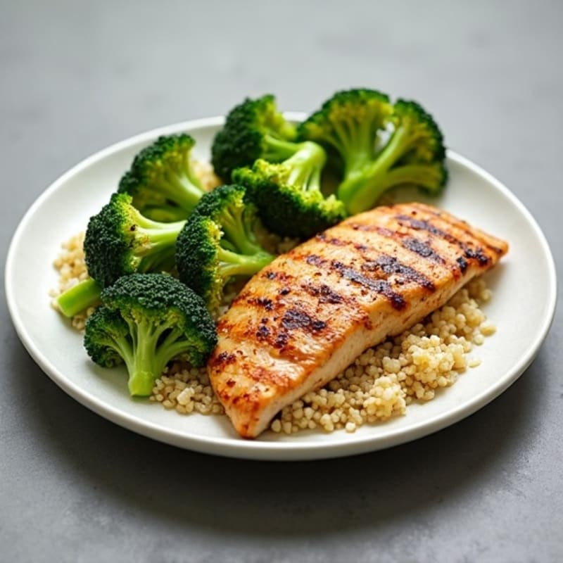 Grilled Chicken Breast with Quinoa and Steamed Broccoli