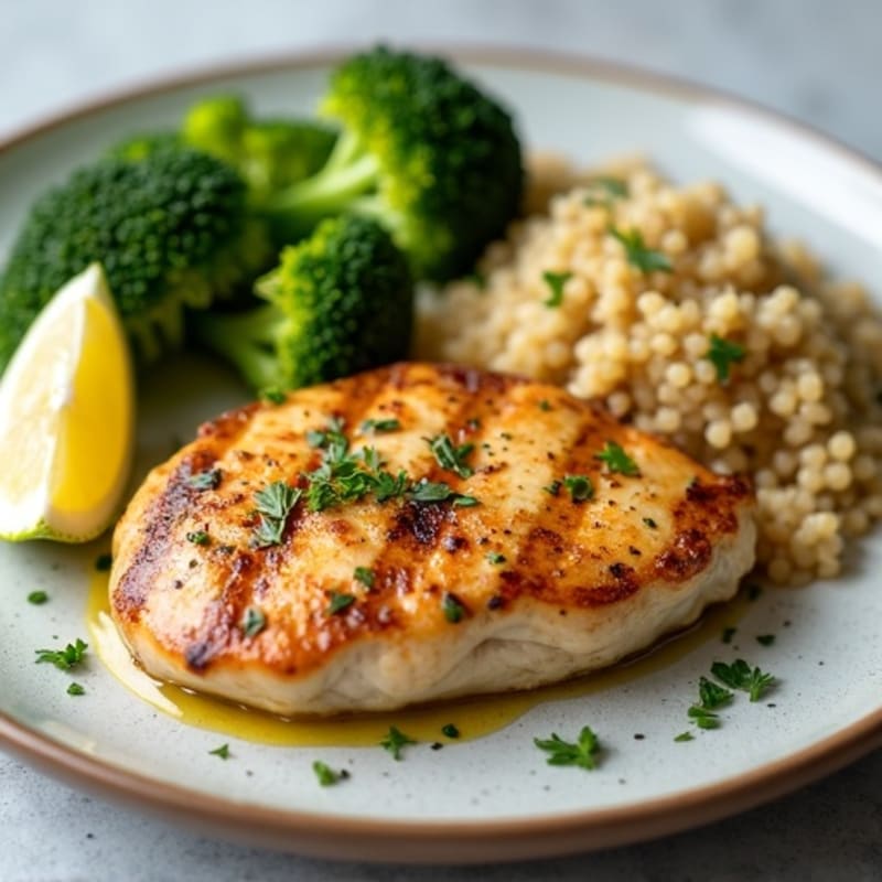 Grilled Chicken Breast with Roasted Broccoli and Quinoa