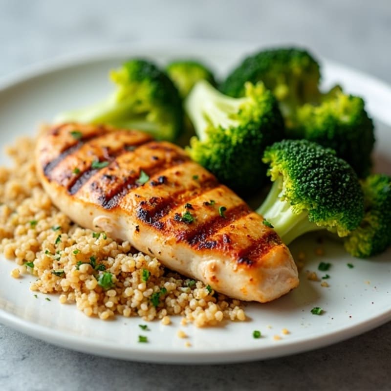 Grilled Chicken Breast with Roasted Broccoli and Quinoa