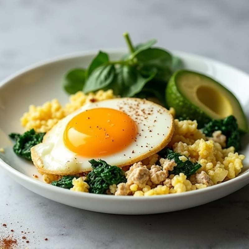 Egg White and Turkey Scramble with Sautéed Spinach