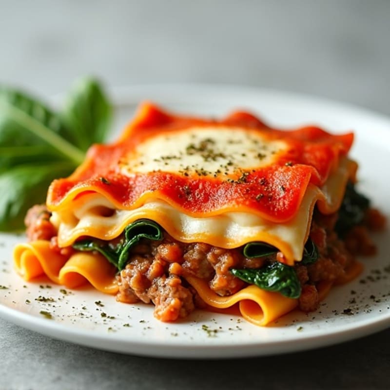 Lean Ground Beef Lasagna with Creamy Ricotta and Spinach