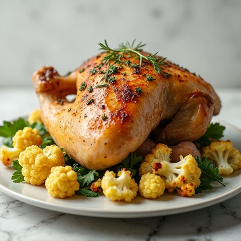 Herb-Crusted Crown Turkey with Roasted Garlic Cauliflower