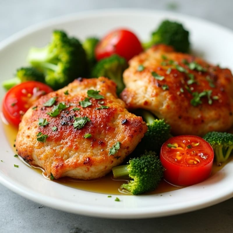 Crispy Roasted Chicken Thighs with Garlic-Herb Vegetables
