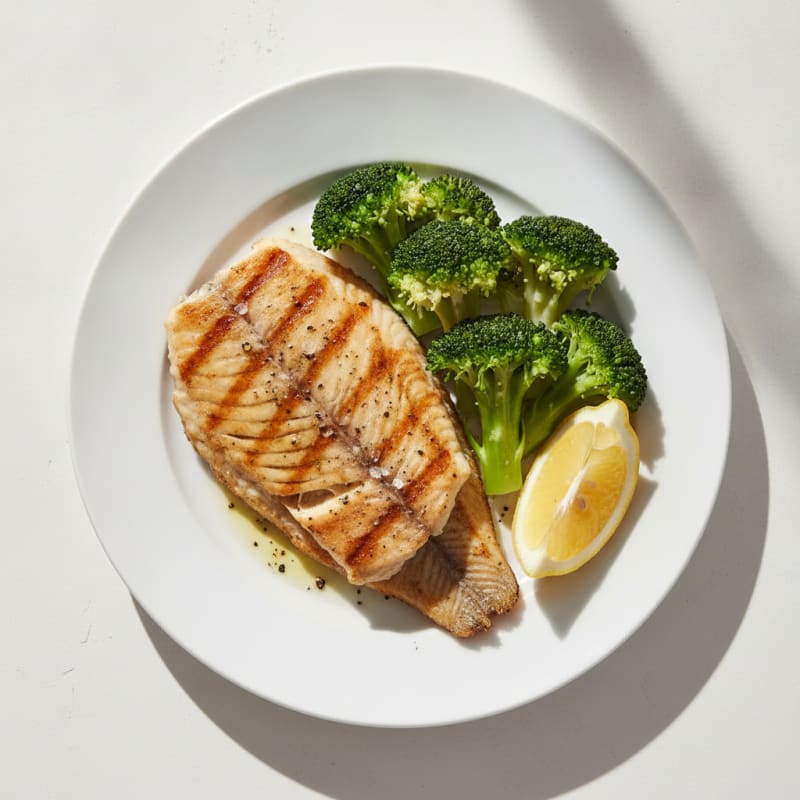 Seared Tilapia with Steamed Broccoli and Lemon