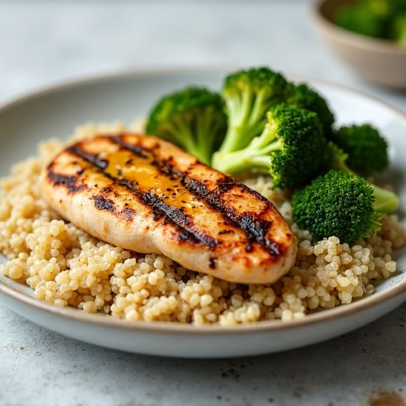 Grilled Chicken Breast with Quinoa and Roasted Broccoli