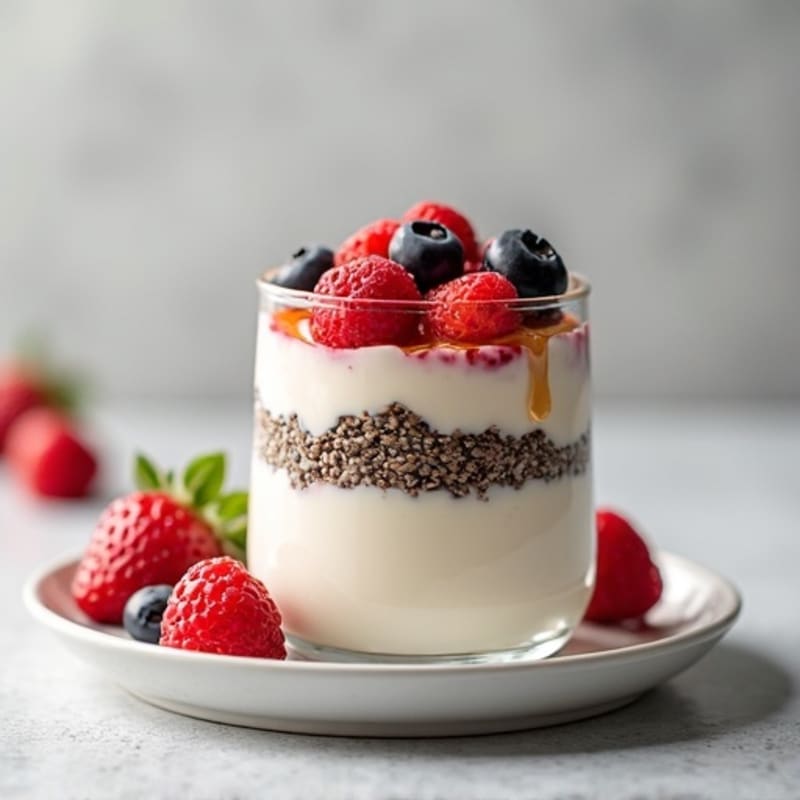 Silky Vanilla Protein Yogurt Parfait with Mixed Berries