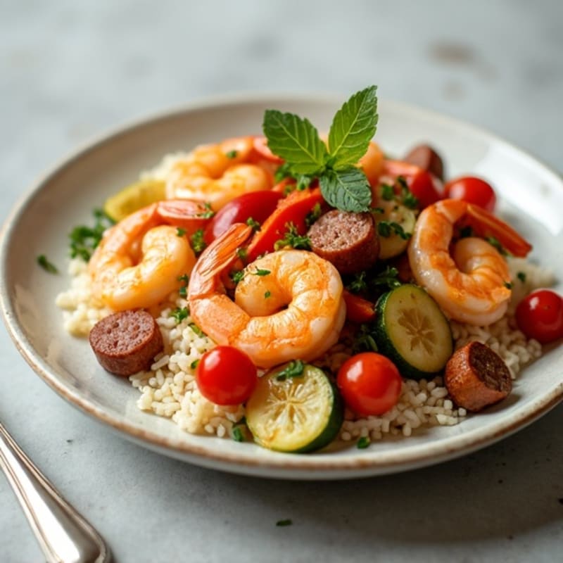 One-Pot Chicken Sausage Shrimp with Savory Rice and Vegetables