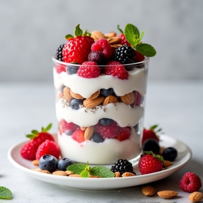 Greek Yogurt Protein Parfait with Mixed Berries and Almonds