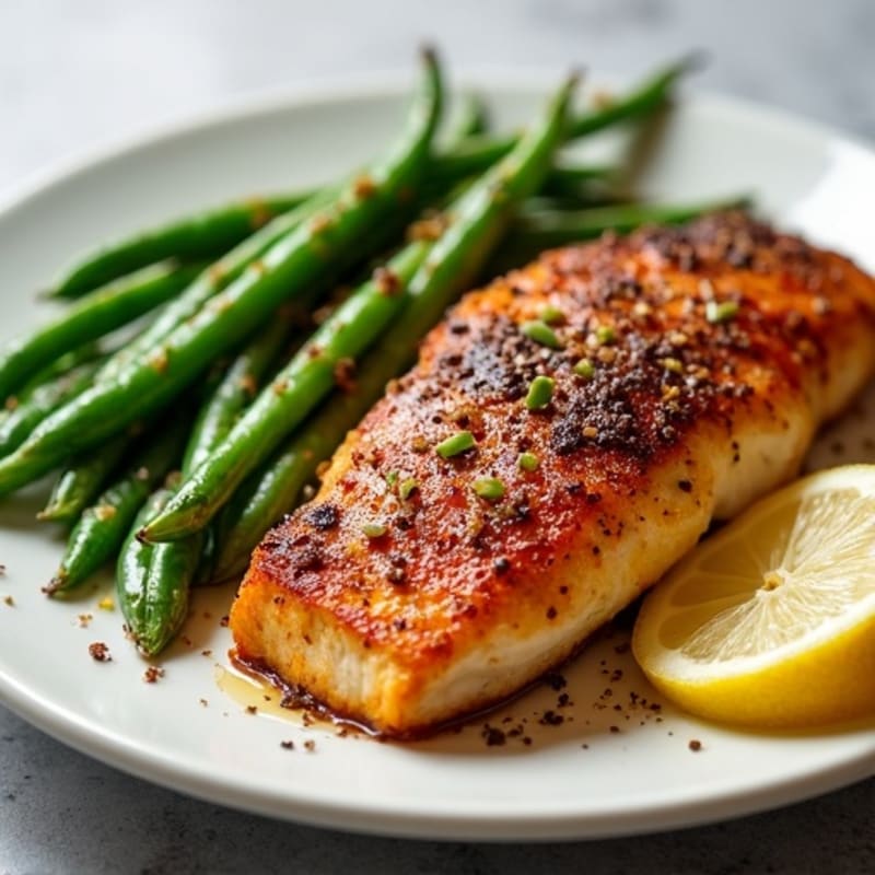 Crispy Cajun Blackened Catfish with Roasted Green Beans