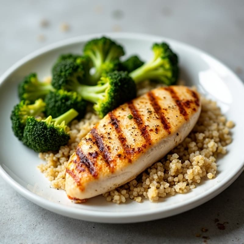 Grilled Chicken Breast with Quinoa and Roasted Broccoli