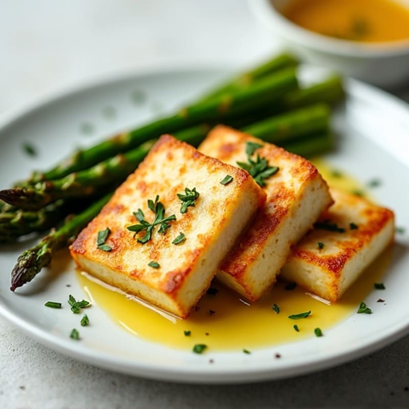 Lemon-Garlic Pan-Seared Tofu with Roasted Asparagus