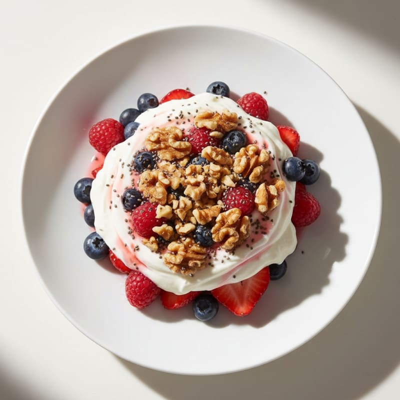 Silky Berry Protein Yogurt Parfait with Chopped Nuts