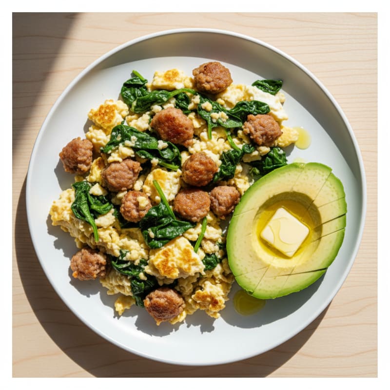 Egg White Scramble with Turkey Sausage and Spinach
