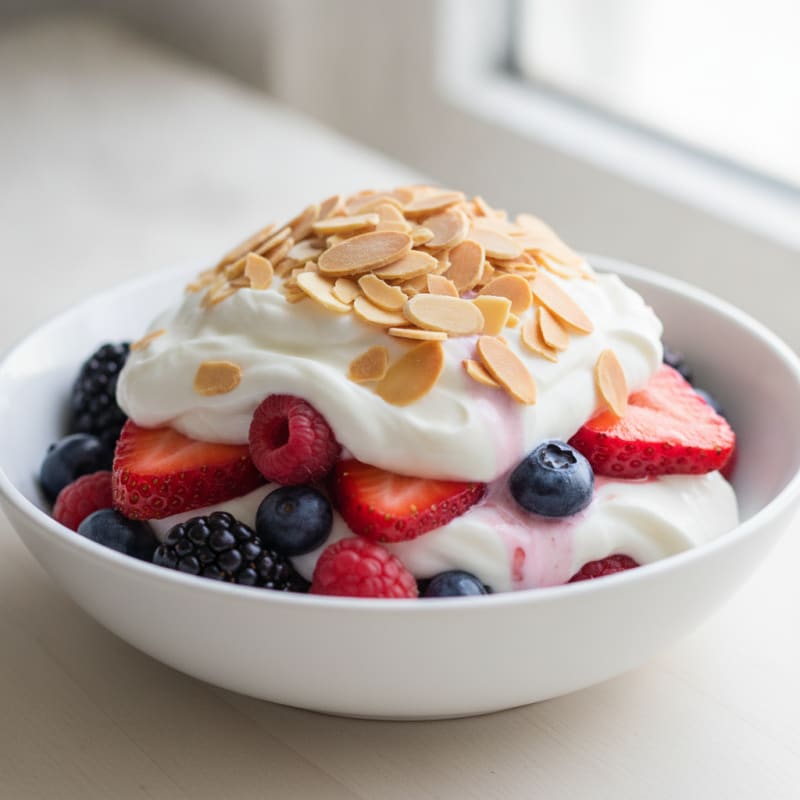 Greek Yogurt Protein Parfait with Mixed Berries and Almonds