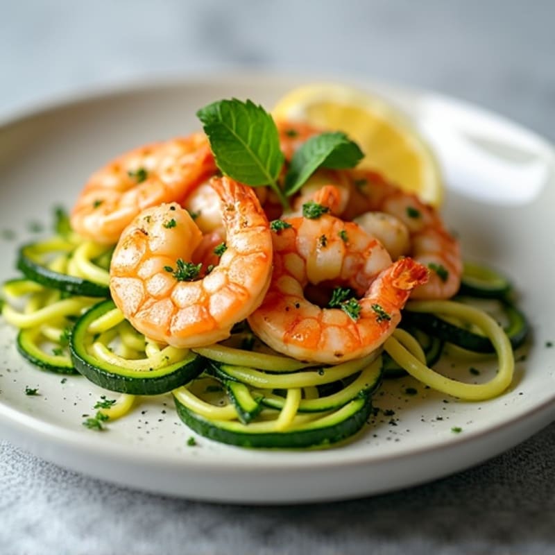 Garlic-Lemon Pan Seared Shrimp with Herb Zucchini Noodles