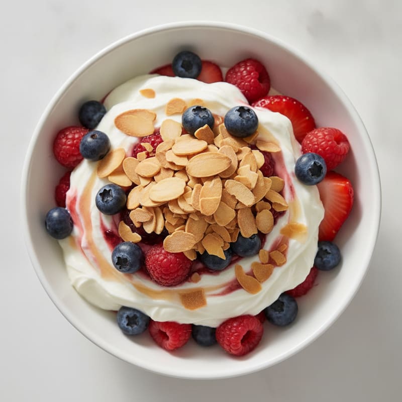 Greek Yogurt Protein Parfait with Mixed Berries and Almonds