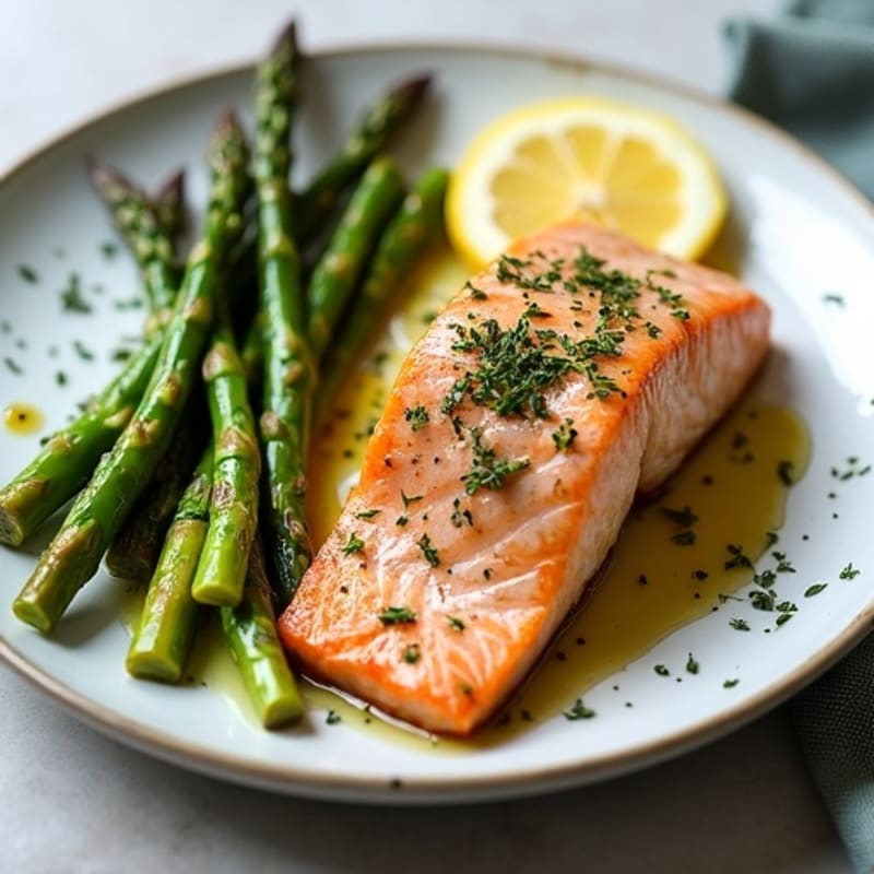 Sheet Pan Lemon-Herb Roasted Flaky Salmon with Crispy Asparagus