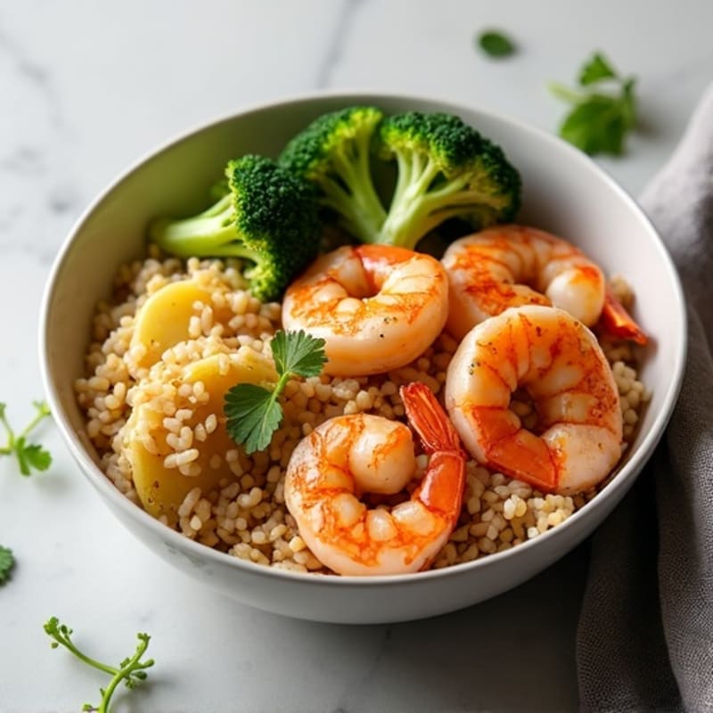 Grilled Shrimp and Potato Bowl with Steamed Broccoli