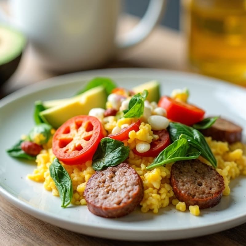 Egg White Veggie Scramble with Turkey Sausage