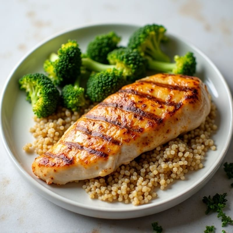 Grilled Chicken Breast with Quinoa and Steamed Broccoli